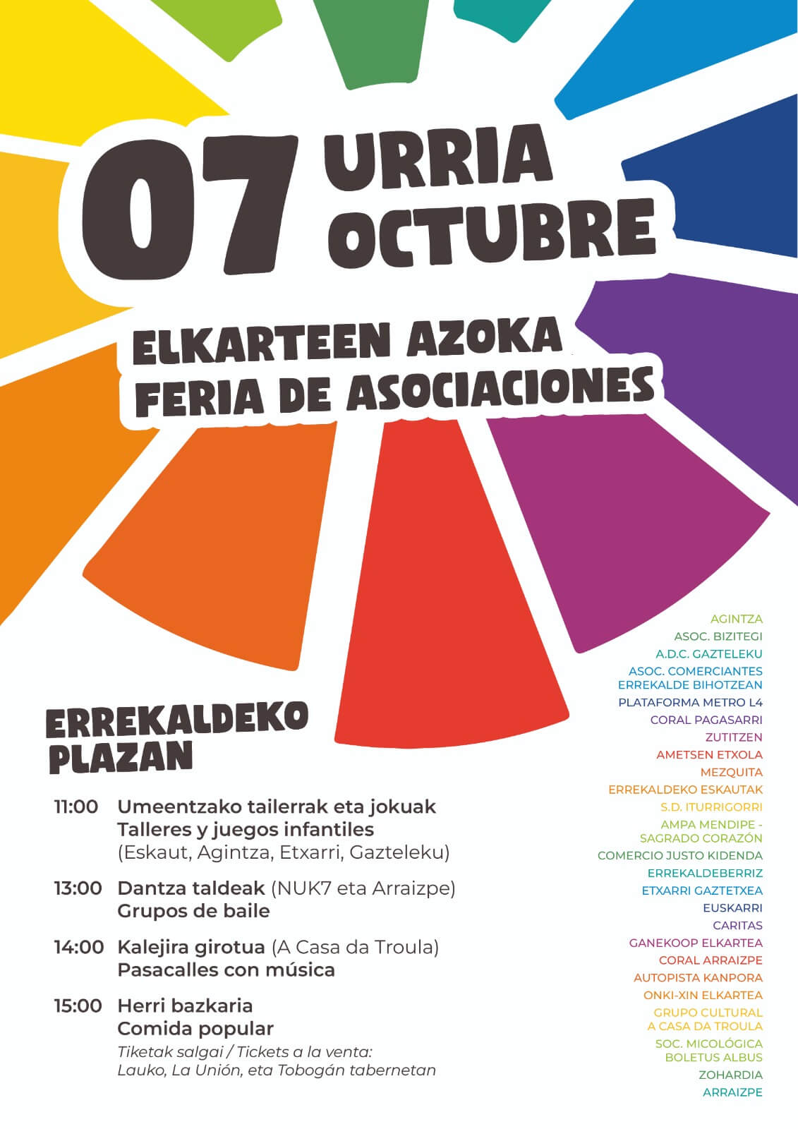 Colorido cartel de feria asociaciones de octubre de 2023